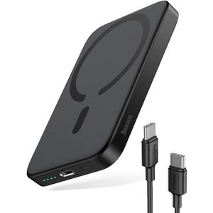 Baseus Magsafe Powerbank Externe accu, magnetisch, 6000 mAh, voor iPhone 15/14/13/12-serie, USB-C, draadloos, snel opladen, mini powerbank PD 20 W, klein maar krachtig, zwart