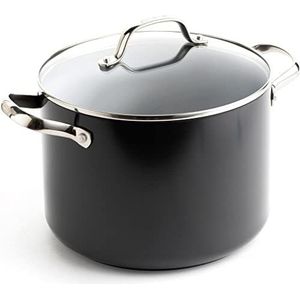 GreenPan Valencia Pro Gezond keramiek, hard geanodiseerd, anti-aanbaklaag, 24 cm/7,6 liter pan met deksel, PFAS-vrij, inductie, vaatwasser, oven, grijs