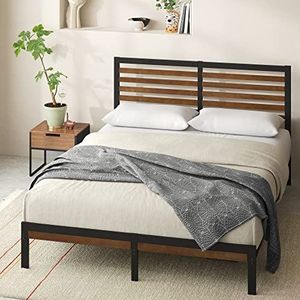 Zinus Kai Bed 160 x 200 cm, 23 cm hoog, kingsize bed, bedframe van metaal en bamboe, bruin en zwart