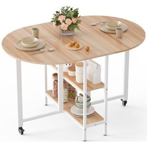Mondeer Opvouwbare eettafel met 2 open legplanken, design met ronde randen, kleine ruimtes, eetkamer, keuken, 120 x 80 x 75 cm, eiken en wit