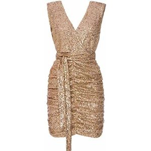 Swing Fashion Sparkle Elegante mini-jurk voor dames, feestjurk, avondjurk, bruiloftsjurk, paillettenjurk, korte jurk, paillettenjurk, mouwloze jurk, Goud