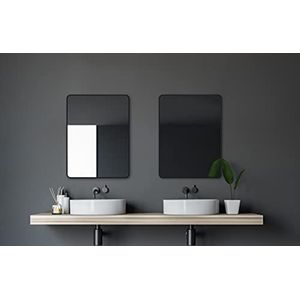 Talos Black Living zwarte spiegel - 80 x 60 cm zwarte badkamerspiegel en hoogwaardig aluminium frame