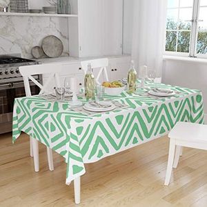 Bonamaison, Anti-schimmel, sneldrogend, vuilafstotend, machinewasbaar, 100% polyester, tafelkleed, petrolgroen, wit, 140 x 160 cm, ontworpen en geproduceerd in Turkije