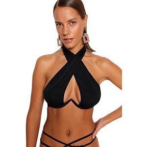 Trendyol Haut de bikini en tricot métallique pour femme, Noir, 44