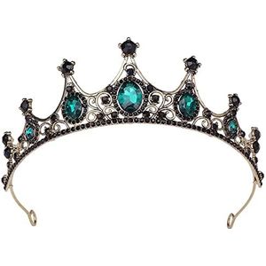 Exbrith Vintage groene kristallen kroon, barok diadeem, vintage, kristal, strass, koningin, tiara, voor verjaardagscadeau, bruidshoofd, banket en verjaardagsfeest (groen), 13,5 x 5 cm, nr, Stof Stof