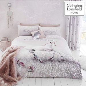 Catherine Lansfield Enchanted Unicorn dekbed, roze, voor eenpersoonsbed