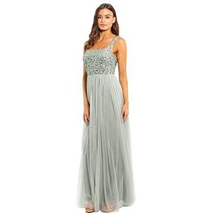 Maya Deluxe Dames Maxi Dress Wide Straps Sleevless Square Nekline Verfraaid voor Bruiloft Guest Prom Bruidsmeisjesjurk, Green Lily, 18 Dames, Groen