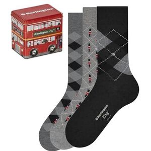 Burlington British Box Set van 3 paar katoenen sokken met motief M herensokken (3 stuks), Veelkleurig (Grijs Zwart 0020)