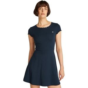 Tommy Jeans TJW BABYLOCK F&F EXT uitlopende jurk voor dames, blauw, S, donkerblauw, S, Donker Navy Blauw, S