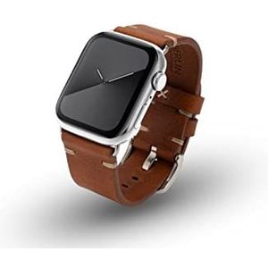 JT Berlin Alex II Vintage leren armband voor Apple Watch 49 mm/45 mm/44 mm/42 mm [Watch Ultra, Watch SE, Series 8/7, 6, 5, 4/3, 2/1, roestvrijstalen sluiting] bruin/zilver