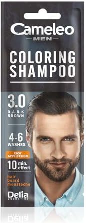 Cameleo Men - Kleurshampoo – donkerbruin – haar, baard, snor – verfrist – houdt 4 tot 6 wasbeurten – eenvoudig en snel gebruik – walnootextract – 15 ml