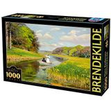 D-TOYS 2 puzzels 1000 borden Branddekilde Spring a Young Couple in a Rowing Boat on Odense