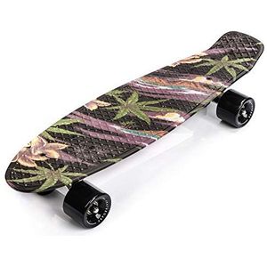 Compleet Retro Plastic Skateboard - Ideaal voor Kinderen en Tieners - Jongens en Meisjes - Kunststof Miniboard met Print - Cruiser board (FLOWERS black)