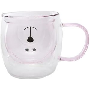 lachineuse - Schattige roze beer mok - Dubbelwandig glas - Met handvat - Inhoud 275 ml - Koffie, Thee, Warme Chocolade, Cappuccino - Japanse Deco Mok - Cadeau-idee Japan Azië
