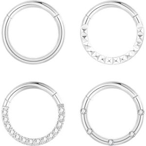 Lantine Septum piercing, G23, 4 stuks, 16 g, titanium, scharnierende segmenten, clicker goud, titanium, daith, ring, helix, conch, tragus, 6 mm, 8 mm, 10 mm, Zirkonia, Kubieke zirkonia
