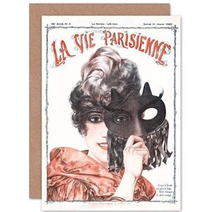 Artery8 La Vie Parijsienne Half Mask Wise Woman Magazine Cover Sealed Greeting Card Plus envelop Blank Inside Masker Dames Magazine Cover