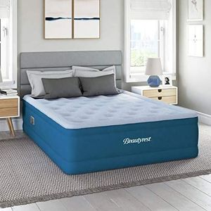 Simmons, Beautyrest Comfort Plus Express Bed Luchtmatras met binnenpomp van pluche fluweel, 100% waterdicht met Sleep Fresh-technologie, tweepersoonsbed, blauw