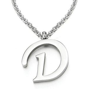 Oorspronkelijke naam alfabetische letter D-hanger – halsketting voor dames heren – staal – kleur zilver – 50 cm touw ketting