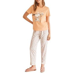 Women'secret Lange pyjama, lente, break, pyjamaset voor dames, SUNNY PEACH