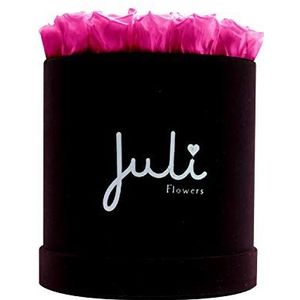 Juli Flowers Rozenbox rond met oneindige rozen | Handgemaakte bloemendoos in Duitsland van donker paars fluweel / zwart rond (roze - 17-19 roze)