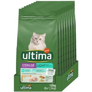 Ultima Gesteriliseerd licht in vet kip – droogvoer voor katten – 8 x 1,5 kg – totaal 12 kg