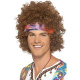 Smiffy's Unisex Smiffys Afro Hippie bruin met sjaal en hanger Peace and Love pruik, bruin, eenheidsmaat EU