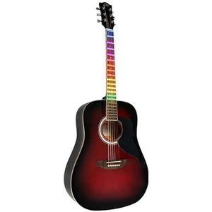 EKO GUITARS - RANGER RED VISUAL NOTE, Dreadnought akoestische gitaar ""Visual Note"", top van sparren, strepen en bodem van linden, led-blad ""Visual Note"" dat interface maakt met de speciale app,