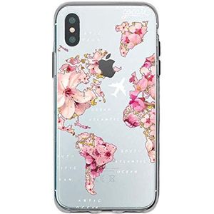 Gocase Golden Flowers telefoonhoes compatibel met iPhone X/XS telefoonhoes transparant met opdruk, silicone, transparant, TPU-beschermhoes, anti-kras case, gouden bloem