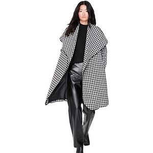 Trendyol Dames Regular ochtendjas Houndstooth patroon geweven stof jas, zwart-wit, 36 dames, zwart-wit, 36, zwart-wit