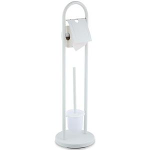 Relaxdays Toilethouder, van roestvrij staal, niet vast, borstel en borstelhouder, h x d: 79 x 22 cm, wit
