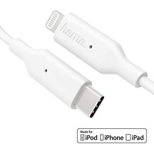 Hama Apple USB C oplaadkabel voor iPhone, iPad, iPod (USB-C oplaadkabel - Lightning - MFI-gecertificeerde snellaadkabel - datakabel werkt met Power Delivery oplader) wit