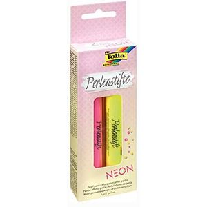 folia 36202 neon parels pen 30 ml kleur geel roze voor 3D-kleurpunten op papier, textiel, hout, keramiek enz. Na het drogen, waterbestendig, afwasbaar