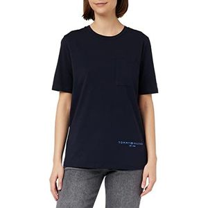 Tommy Hilfiger Haut en tricot pour femme avec logo Reg Corp Hilfiger C-nk Ss S/S, Desert Sky, XXS