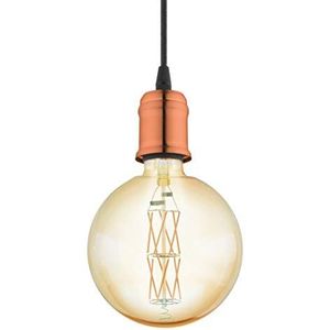 EGLO Yorth Hanglamp, 1 lichtpunt, snoerpendel, vintage, industrieel, hanglamp van staal in geborsteld koper, kabel in zwart, eettafellamp, woonkamerlamp hangend met E27-fitting