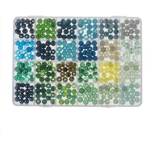 GLOREX 6 1630 343 - Bijpassende glazen kralen in een opbergdoos, turquoise en groen, ideaal voor het ontwerpen van sieraden, armbanden, halskettingen, accessoires of als decoratie
