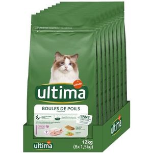 Ultima Droogvoer voor katten, haarballen met kalkoen, 8 x 1,5 kg