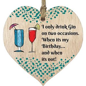 I Only Drink Gin Ensemble de plaques en bois à suspendre en forme de cœur – Cœurs en bois clair, souvenir d'anniversaire amusant, à suspendre autour d'un gin, panneaux à gin pour bar à domicile,