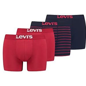 Levi's Levi's Solid Stripe Boxershorts voor heren, 4 stuks, Rood/Zwart