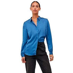 Vila Viellette Satin L/S Shirt/Su-Noos Blouse, Vederblauw, 38 Dames, Veer blauw.