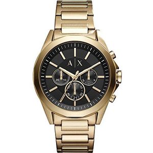 Armani Exchange Herenhorloge, chronograaf uurwerk, 44 mm goudkleurige roestvrijstalen behuizing met roestvrijstalen armband, AX2611, zwart en goud., Armband