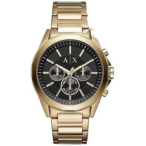 Armani Exchange Herenhorloge, chronograaf uurwerk, 44 mm goudkleurige roestvrijstalen behuizing met armband van roestvrij staal, AX2611, Zwart en goud., Armband