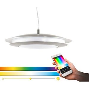EGLO Connect Moneva-C Led-hanglamp, 1 lichtpunt, gemaakt van mat nikkelstaal en kunststof, wit met kleurtemperatuurverandering (warm, neutraal, koud), RGB, dimbaar, Ø 48,5 cm