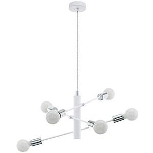 EGLO Gradoli Hanglamp, 6 lichtpunten, modern, hanglamp van metaal in wit en chroom, voor eettafel/woonkamer, E27-fitting, diameter 55 cm