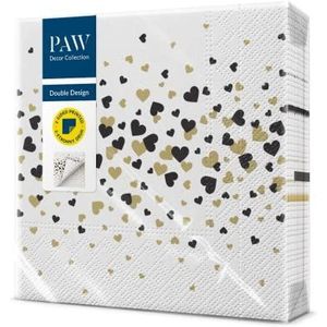 PAW papieren servetten - 3-laags (33 x 33 cm) | 20 stuks | ideaal voor dagelijks gebruik en voor speciale gelegenheden en feesten | kleur: Hearts Confetti Fell (goud)