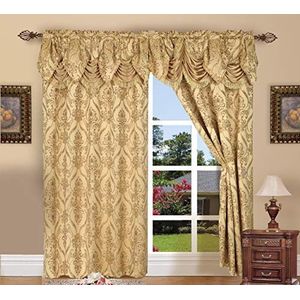 Elegant Comfort Penelopie Set van 2 gordijnen in jacquard-look, 137,2 x 213,4 cm, goud, valance