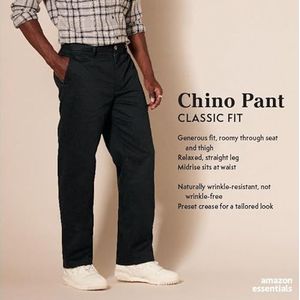 Amazon Essentials Coupe classique Pantalon chino infroissable avec devant plat pour homme (disponible en grand et long), Marron, 36W x 33L