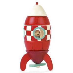 Janod - Magneetset raket – magnetische raket om te bouwen – speelgoed voor het leren van hout – bouwspel – voorstellen en bouwen – vanaf 2 jaar, J05207