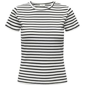 JdY Jdy Solar S/S O Neck Top Jrs Noos T-shirt voor dames, Cloud Dancer/Stripes: zwart