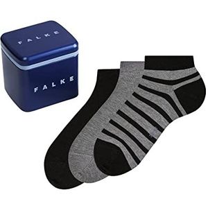 FALKE 3 paar Happy Box sneakers van katoen voor heren grijs blauw vele andere kleuren versterkte sneakers voor heren met ademend dun effen patroon met strepen in verpakking van 3 stuks, meerkleurig (assortiment 10)