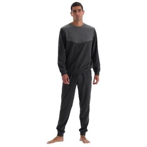 Dagi Ensemble pyjama en tricot à manches longues et col rond pour homme, Anthracite, M